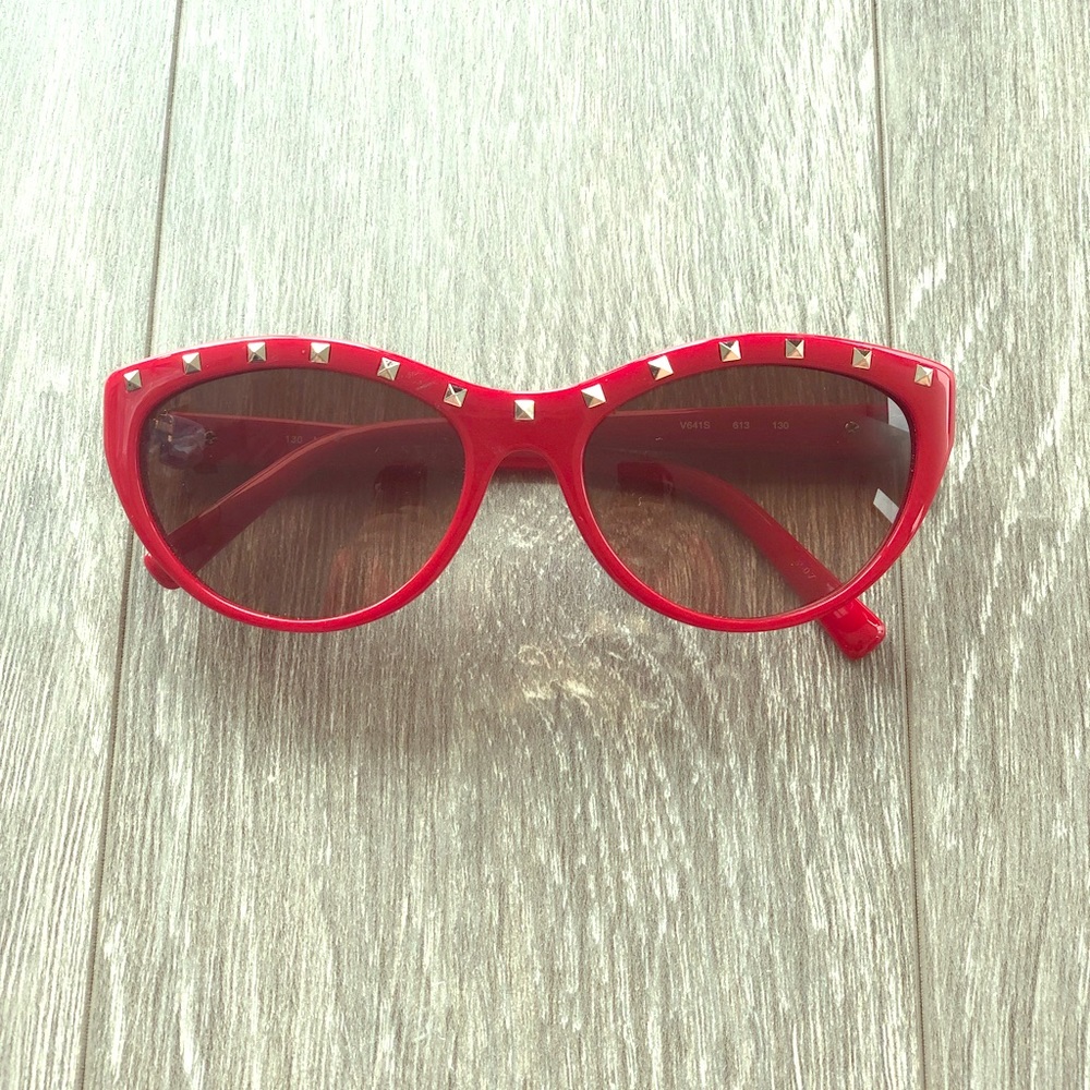 Red Cat-Eye Studded Women's Sunglasses